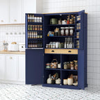 Kitchen Pantry Cabinet, 40.2" W x 20" D x 71.3" H Large Freestanding Pantry Storage Cabinet with 4 Doors, 2 Drawers, 8 Door Shelves, 2 Adjustable Shelves, Farmhouse Kitchen Cupboard (Blue)