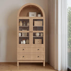 71" Tall Arched Kitchen Pantry, Storage Cabinet with Glass Doors, 2 Large Drawers & 3 Adjustable Shelves, Modern Farmhouse Design for Home Kitchens, Small Homes & Apartments
