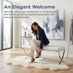 DUOMAY Modern Tufted Ottoman Bench, 45.75" W x 16.5" D x 19.25" H, White | PU Leather Upholstered, Button Tufted, Footrest Stool Vanity Seat, X Metal Legs