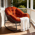 Oversized Outdoor Papasan Rocking Chair with Soft Cushion, Comfy Patio Egg Chair, Wicker Lounge Rocker for Balcony/Porch/Garden, Reinforced All Weather Rattan Frame, 330 lbs Support, Burnt Orange
