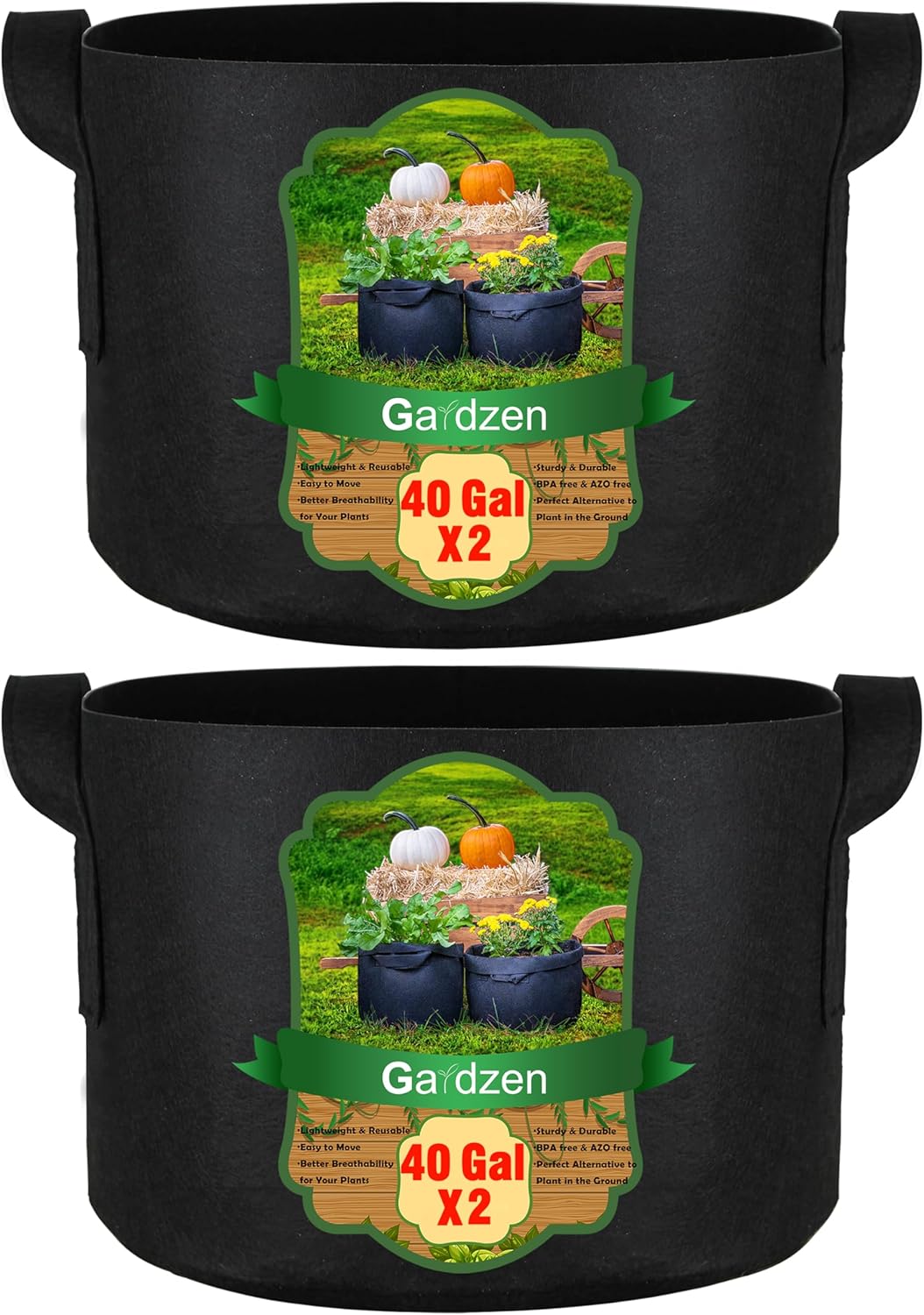 Gardzen 2-Pack 40 Gallon Grow Bags, Aeration Fabric Pots with Handles, Pot for Plants