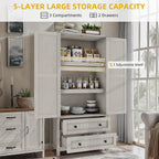 DWVO 64.5" Pantry Cabinet with Barn Doors, 2 Drawers & Shelves, Off White | Farmhouse Storage Cupboard for Dining Room, Living Room, and Bathroom