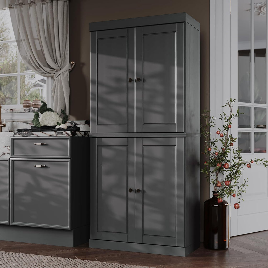 Palace Imports Solid Wood Kitchen Pantry - 71.5" H x 32" W Tall Storage Cabinet - with Adjustable Shelves & 2-Drawer Kit, Cupboard, Gray, 100% Renewable Eco-Friendly Wood, Made in Brazil
