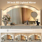 STO'SENSE Vanity Desk with Mirror and Lights, Makeup Vanity Table with 9 Drawers, Magnifying Mirror & Power Outlet, Large Vintage Dressing Table for Women & Girls Bedroom (White)