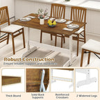 Giantex 55" Dining Table for 4-6, Farmhouse Kitchen Table with H-Shaped Rubber Wood Leg, Adjustable Foot Pads, Rectangular Wood Dinner Tables for Dining Room, Home Office, Living Room, Dinette