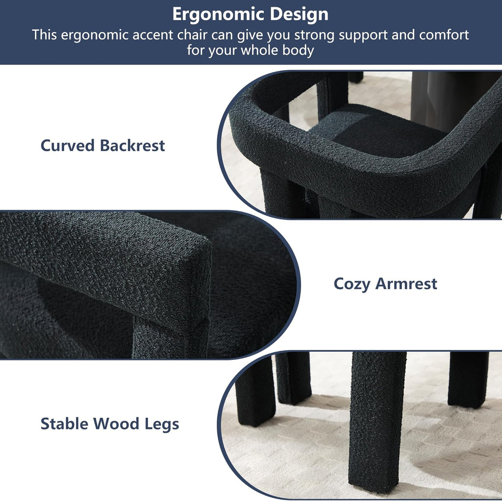 Boucle Barrel Side Chairs Set of 6, Modern Designed Upholstered Comfy Sherpa Fabric Accent Kitchen/Dining Chair, Kitchen Armchair for Living Room Dining Room Bedroom (Black, Set of 6)