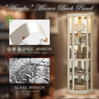 Corner Curio Cabinet, 70" H Lighted Glass Display Cage with Tempered Glass Doors and 5 Adjustable Shelves, Light Bulb Inclued, Wine Bar China Cabinet for Living Room (White)