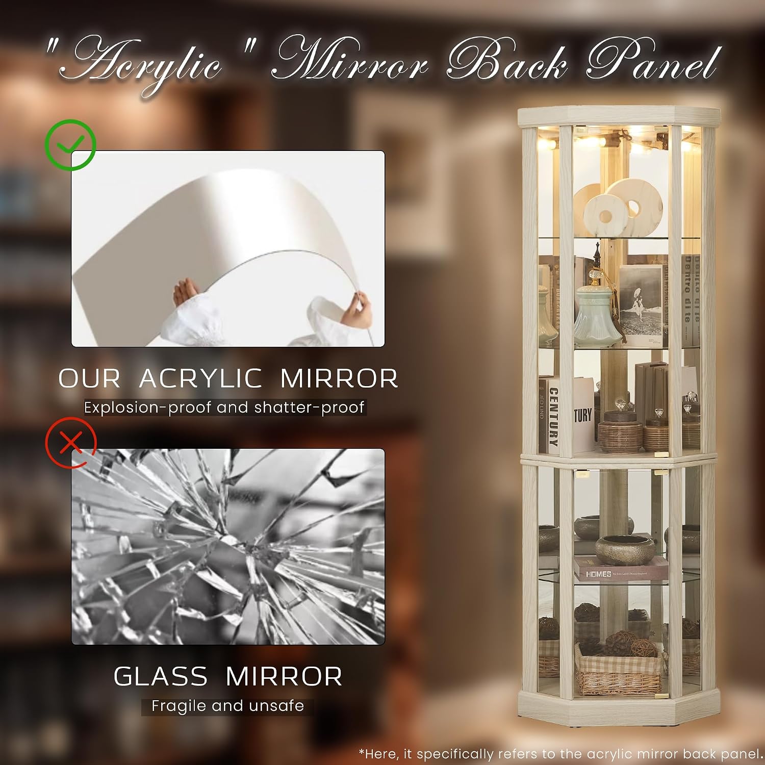 Corner Curio Cabinet, 70" H Lighted Glass Display Cage with Tempered Glass Doors and 5 Adjustable Shelves, Light Bulb Inclued, Wine Bar China Cabinet for Living Room (White)