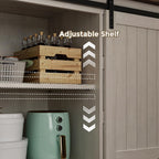 Sweet Memory 78.8" H Farmhouse Kitchen Hutch Cabinet with 3-Tier Open Shelves, Storage Pantry Cabinet with Wide Countertop, 6 Drawers and Barn Door Buffet Pantry with Storage for Dining/Living Room