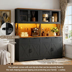 Unikito 71" Kitchen Pantry Cabinet with LED Light & Outlet, Microwave Stand | Black & Rustic, 63" Wide, DIY Pegboard Panel, Storage Drawers, Adjustable Shelves, Kitchen Buffet Hutch for Dining Room