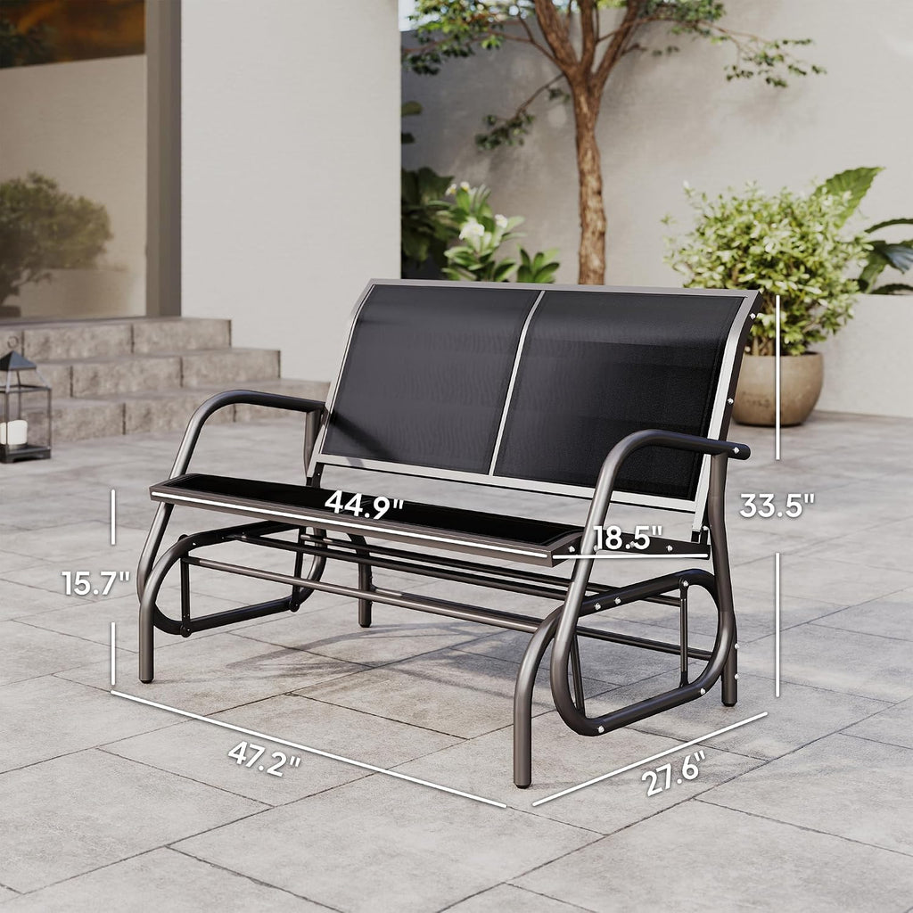 Outsunny 2-Person Outdoor Glider Bench with Steel Frame, Black | Double Swing Rocking Chair, Loveseat, for Outside Patio, Backyard, Garden, Porch, Powder Coated