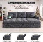 81'' LED L-Shaped Sectional Couch for Living Room, Sleeper Sofa Bed, Grey | Comfy Chenille Cloud Couch, Pull Out Bed, Storage Chaise, 5-level Adjustable Backrest, USB Charging, 2 Pillow, 900LB Capacity