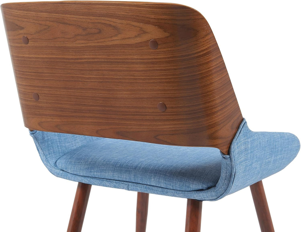 Armen Living Panda Mid-Century Upholstered Dining Chair in Walnut Finish with Light Blue Fabric Seat
