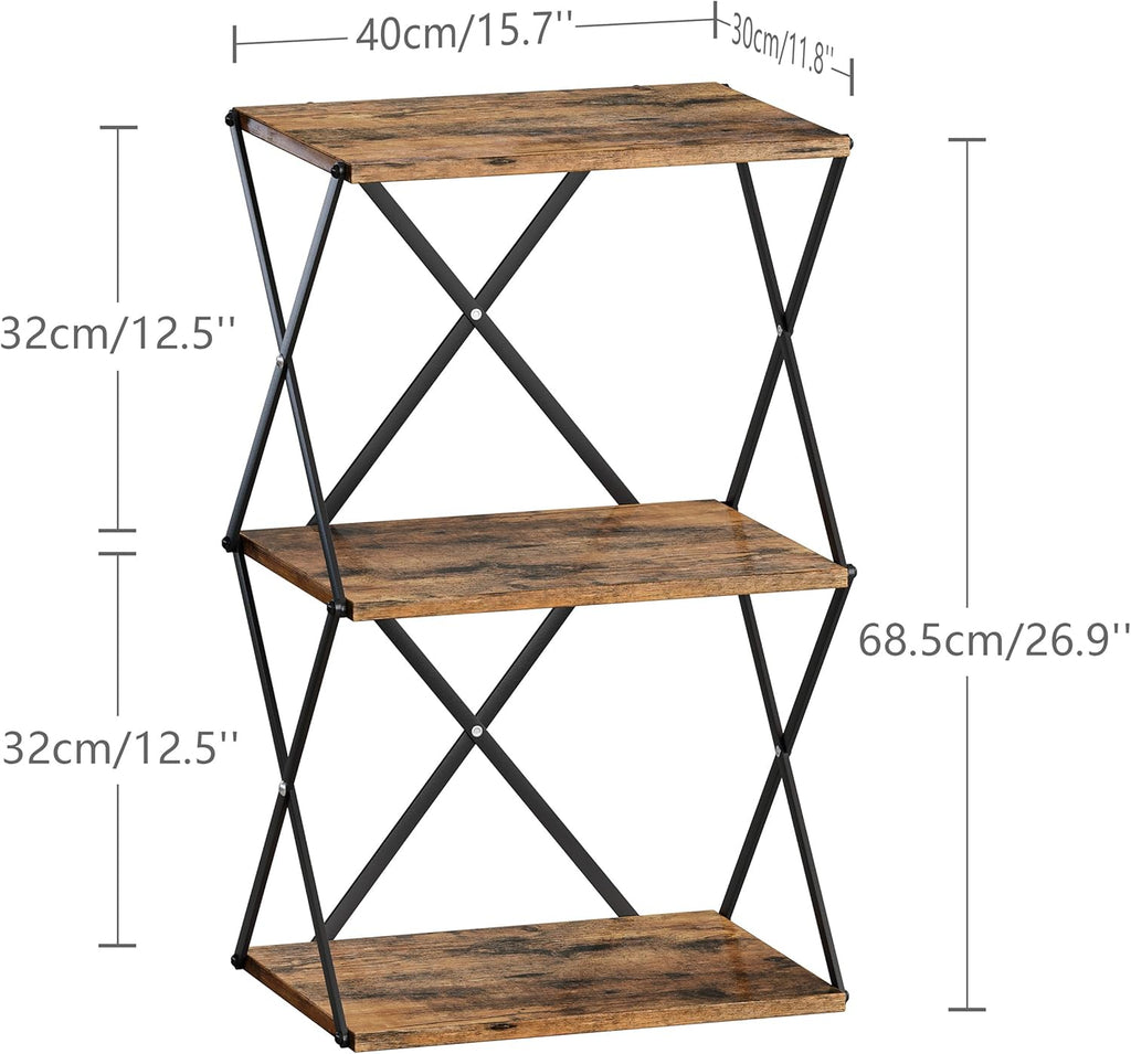 3-Tier End Table Small Side Table Tall Bedside Night Stand with Storage Sofa Side desks for Living Room Bedroom Office Bathroom Small Space Rustic Brown ET-03RB