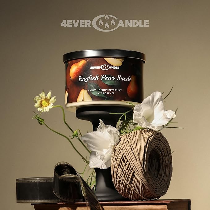 Over 50 Hours Jar Candle - 4-Wick Long-Lasting Scented Candles, 18oz Natural Soy Wax Candle for Home, Candle Gifts for Women & Men, English Pear Suede