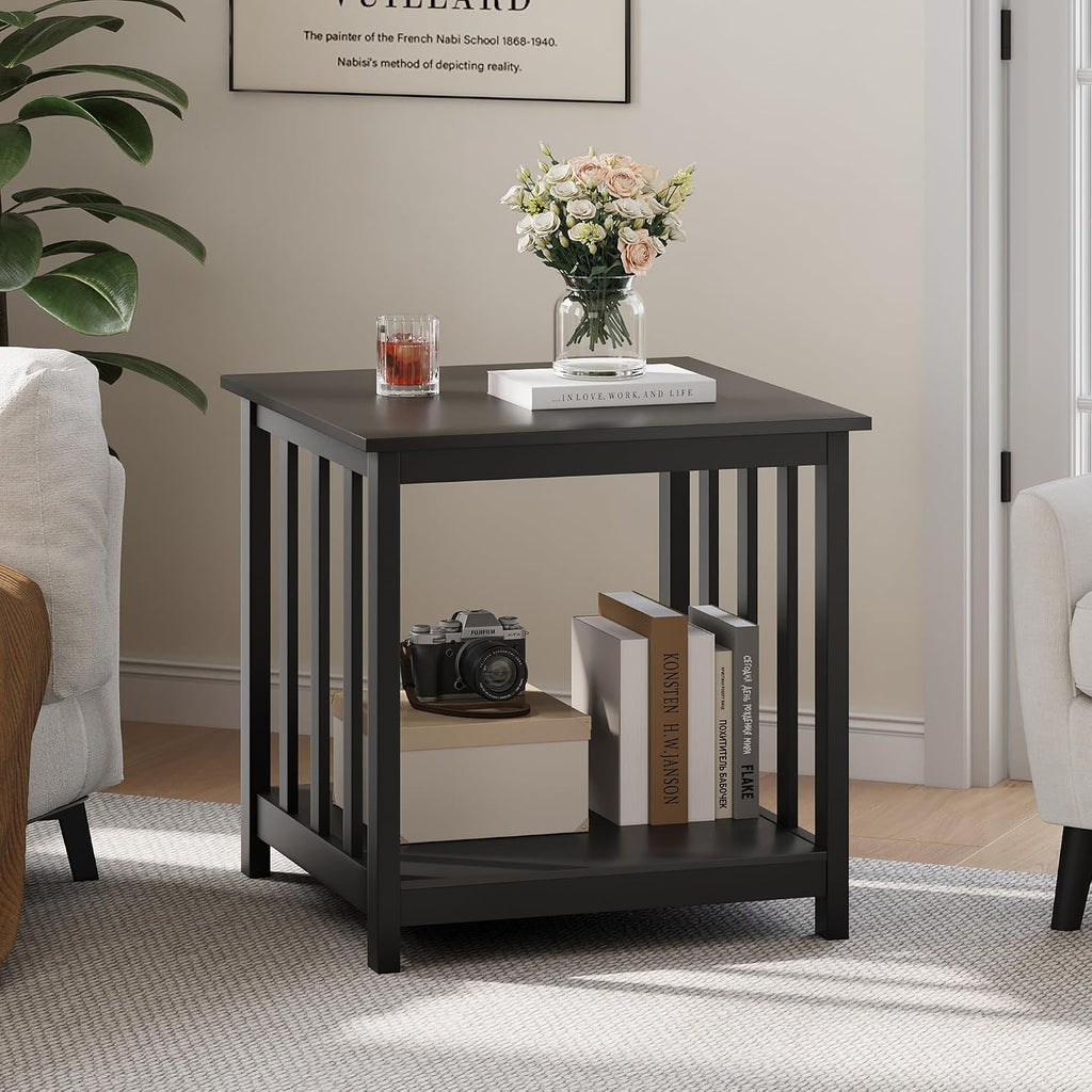 Treocho Large End Tables Living Room Set of 2 with Storage Shelf