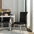 ACEDÉCOR Modern Dining Chairs Set of 4, Black Leather Dining Room Chairs with Silver Stainless Steel Legs, Upholstered Chairs with High Back and Metal Chrome Legs for Kitchen/Living Room/Restaurant