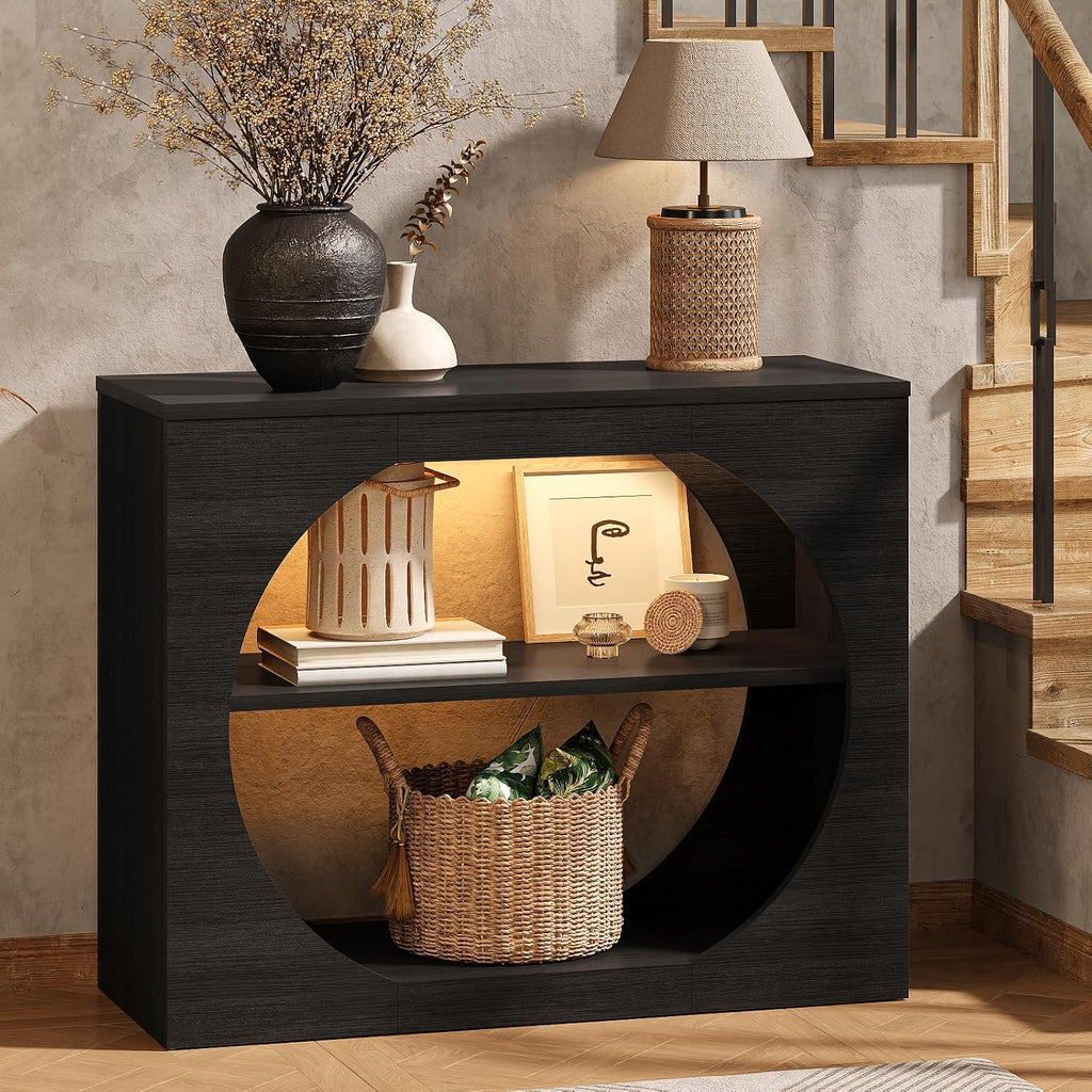 Entryway Table, 39'' Black Console Table with LED Light 3-Tier Modern Wood Accent Console Tables for Entryway, Living Room, Foyer, Hallway, Entry