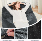 MASVIS Bean Bag Chair,3ft Memory Foam Bean Bag Chair for Adults Kids Teens,Soft Velvet Comfy Floor Chair with Supportive Backrest,Lazy Sofa Lounge Chair for Living Room Game Room,Portable Sofa,Grey