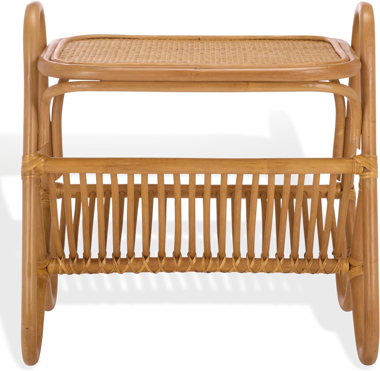 SAFAVIEH Couture Collection - Bayard Natural Rattan Accent Table, Side Table with Magazine Holder, Tropical Coastal Design, Fully Assembled (CWK3017A)