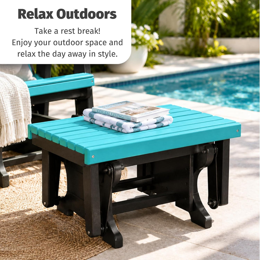 DutchCrafters Ottoman – Amish Made, HDPE Outdoor, Weather Resistant Patio Footrest Furniture for Porch, Deck & Backyard Relaxation, Weatherwood & Black