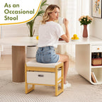Storage Ottoman, Bamboo Footstool with Drawer, 3-in-1 Soft Ottoman with Storage, Multifunctional Footrest, Seat & Organizer for Living Room, Bedroom, Entryway Gift Set for Family
