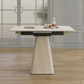 47.2" Retractable Rock Slab Folding Dining Table, Modern Expandable Kitchen Table with Leather-Wrapped Stainless Steel Base, Space Saving Square Dining Table for Small Apartments