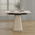 47.2" Retractable Rock Slab Folding Dining Table, Modern Expandable Kitchen Table with Leather-Wrapped Stainless Steel Base, Space Saving Square Dining Table for Small Apartments