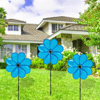4PCS Flower Wind Spinner Sparkly Lawn Pinwheel 11.8 inch Blue Garden Windmill for Garden, Party, Outdoor, Yard Decor