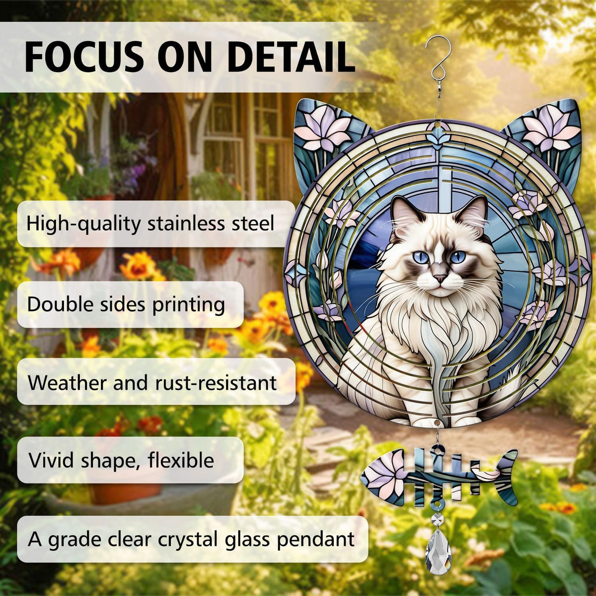 Ragdoll Cat Wind Spinner, Ragdoll Cat Wind Spinner Hanging for Yard and Garden
