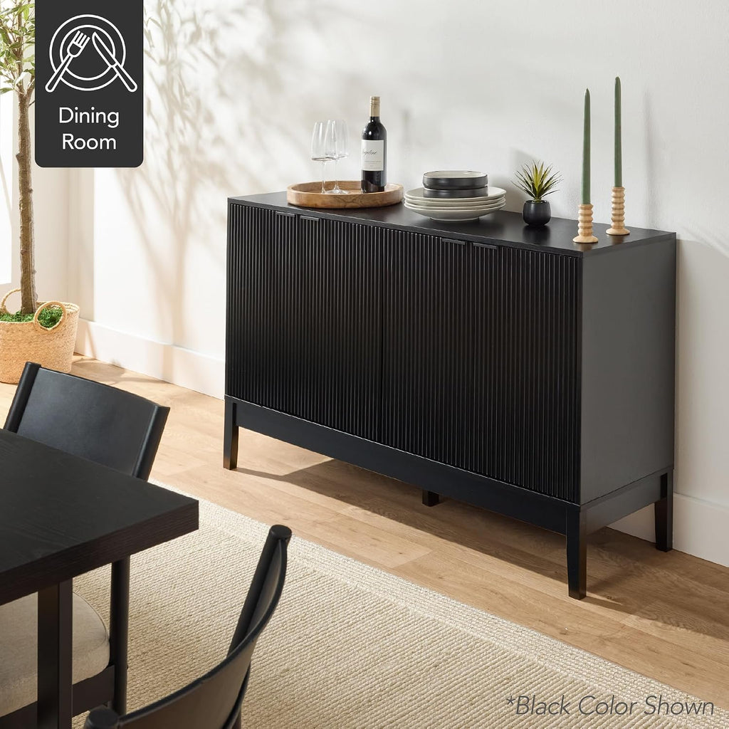 Best Choice Products 55" Modern 4-Door Sideboard Storage Cabinet, Buffet, Media Cabinet, Cupboard, Entryway Accent Table, Bookcase w/Reed Panels and Adjustable Shelves – Walnut