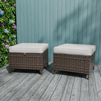 EAGLE PEAK Ocean Vista 2 Piece Wicker Patio Ottoman Set Weather-Resistant Cushions for Patio Deck Backyard Poolside, Beige