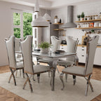 Asday Dining Chairs Set of 6, White Faux Leather and Silver Streamlined High Back Dining Room Chairs with Curved and X Stainless Steel Legs