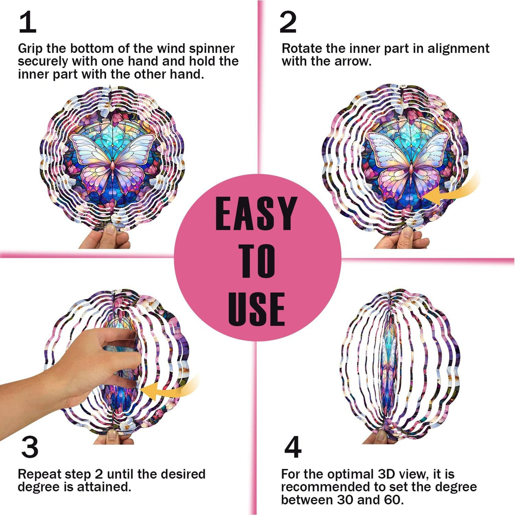 Butterfly Wind Spinner, 3D Hanging Stainless Steel Garden Spinner, Wind Spinner Hanging for Outdoor & Indoor Décor, Unique Gifts for Yard Garden Decoration or Patio Décor (Butterfly)