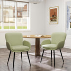 VKNOW Modern Faux Leather Dining Chairs Set of 2 with Armrest, Green | Armed Dining Room Chairs with Metal Legs, Kitchen Chairs for Restaurant Kitchen Living Room
