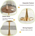 31.5 Inch Small Round Dining Table for 2-4 Person, Circle Tulip Table with Faux Walnut MDF Top and Gold Metal Base,Mid Century Modern Bistro Table for Kitchen, Small Places,Living Room, Cafe