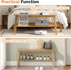 VINGLI Solid Wood Dining Bench 39" Wooden Bench for Entryway, Bedroom, Kitchen & Living Room, with Shoe Rack Storage, Light Brown