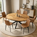 7-Piece Extendable Round Dining Table with Chairs Set for 6, 43"-59" Kitchen Dining Table Set with Heavy Duty Leg for Dining Living Room Apartment(Oak Table + 6 Brown Chairs)
