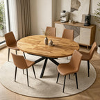 7-Piece Extendable Round Dining Table with Chairs Set for 6, 43"-59" Kitchen Dining Table Set with Heavy Duty Leg for Dining Living Room Apartment(Oak Table + 6 Brown Chairs)
