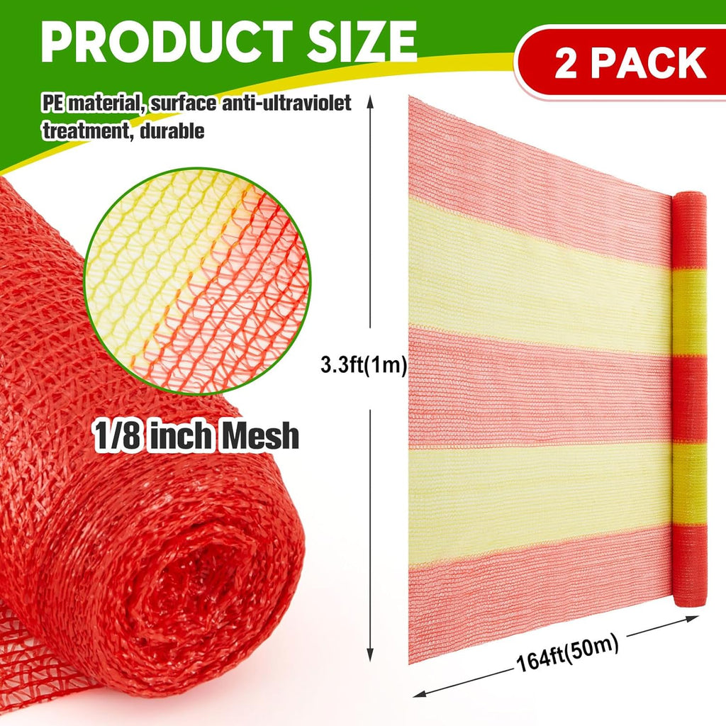 2 Rolls 3.3' x 164' Safety Construction Fence Net HDPE High Visibility Temporary Barrier Netting Safety Warning Roadblock for Garden Construction Snow Poultry Event Fencing (Red and Yellow)