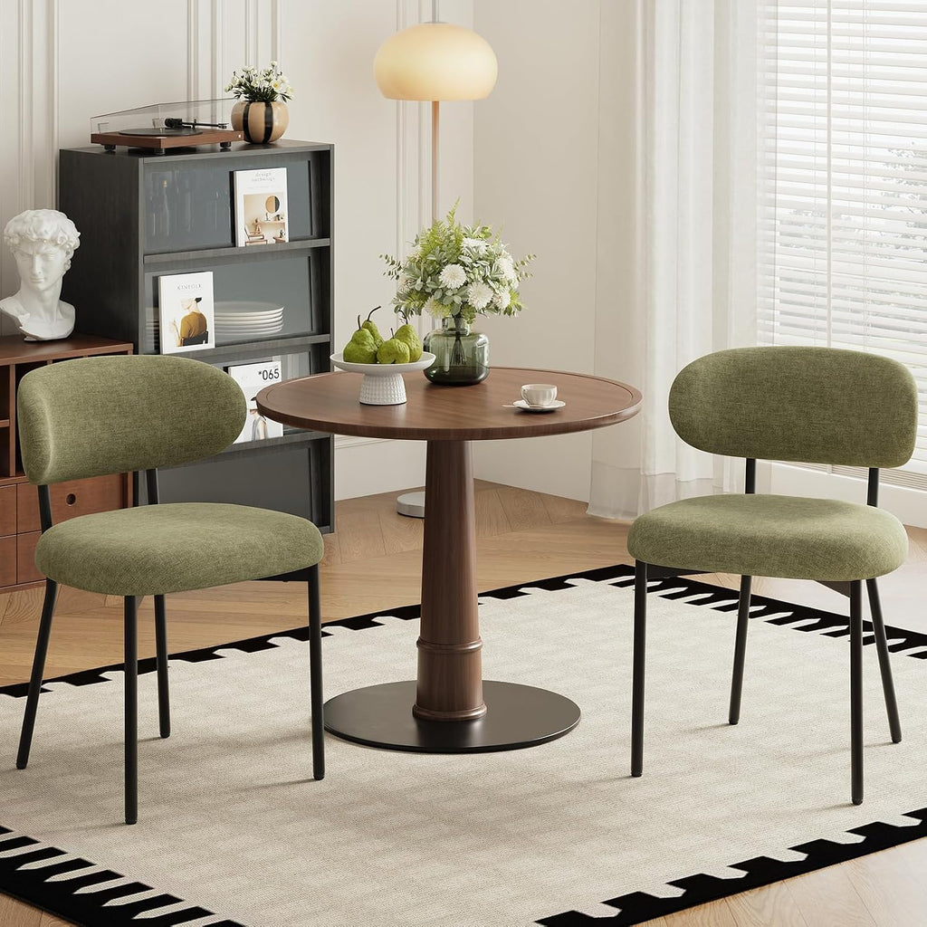 Upholstered Dining Chairs Set of 2, Modern Fabric Kitchen Chairs with Curved Backrest and Cushioned Seat, Sturdy Metal Legs, Modern Dining Chairs for Kitchen Dining Room, Living Room,Green