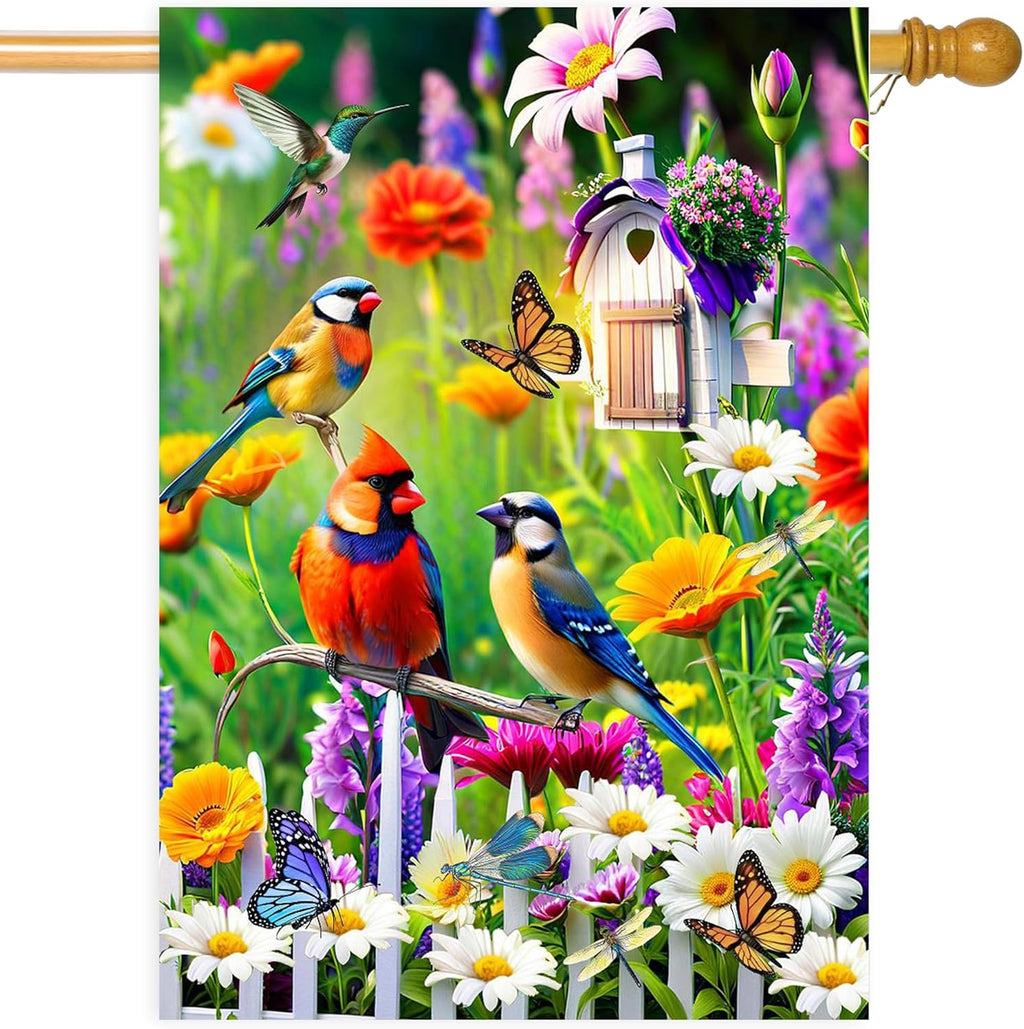 Spring Summer Humming bird House Flag Birds Floral Garden Flags 28x40 Double Sided, Large Yard Flags for Outside Decoration