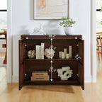 LKTART Small Sideboard Buffet Cabinet,Narrow Kitchen Storage Cabinet with 2 Rattan Doors,Mid Century Modern Thin Console Table for Living Room,Entryway(39.4" Walnut)