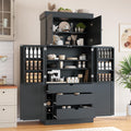 77'' Tall Freestanding Kitchen Pantry, Modern Cupboard Storage with Adjustable Shelves,Door Shelves, Drawers and Wine Racks,for Dining Living Room (Grey-A)
