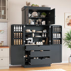 77'' Tall Freestanding Kitchen Pantry, Modern Cupboard Storage with Adjustable Shelves,Door Shelves, Drawers and Wine Racks,for Dining Living Room (Grey-A)