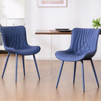 Kidol & Shellder Dining Chairs Set of 2, Mid Century Modern Kitchen Chairs with Metel Legs, PU Leather Upholstered Side Chair for Dining Room, Living Room, Lounge, Restaurant, Navy Blue