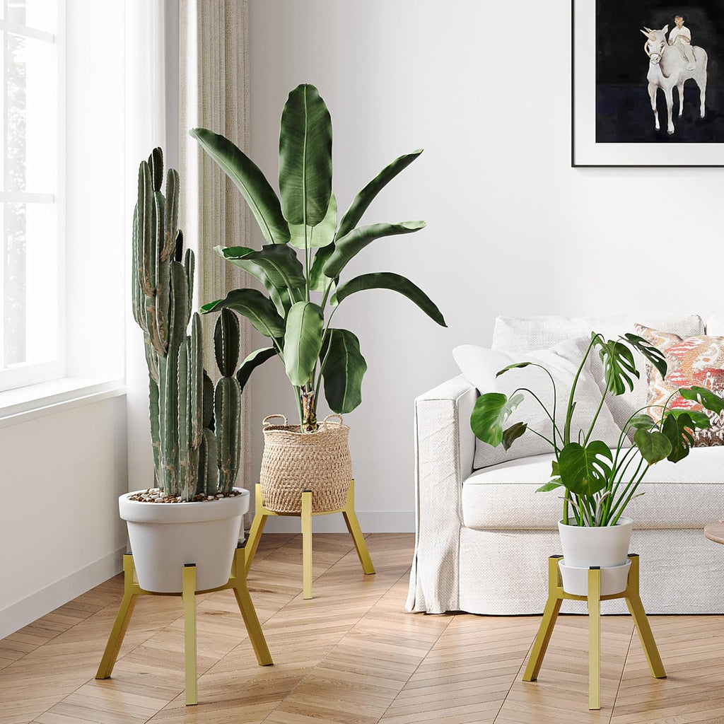Adjustable Plant Stands Set of 2, Metal Modern Small Plant Holder, Heavy Duty Stable Flower Holder Stand Rack for 10-16 Inch Indoor Outdoor Corner Living Room Balcony Office Golden PS-007GY-2