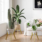 Adjustable Plant Stands Set of 2, Metal Modern Small Plant Holder, Heavy Duty Stable Flower Holder Stand Rack for 10-16 Inch Indoor Outdoor Corner Living Room Balcony Office Golden PS-007GY-2