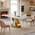 Tribesigns 78.74" Sintered Stone Dining Table for 8-10, Modern Luxury White & Gold Kitchen Table with Natural Tan Veining Tabletop & Stainless Steel Pedestal (Only Table)