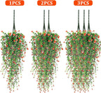 Artificial Hanging Flowers, 3 Pcs Fake Hanging Plants Artificial Vines for Outdoors, Fake Ivy Vine UV Resistant No Fade Faux Plants for Indoor Outside Garden Patio Yard Greenery Decoration (Orange)